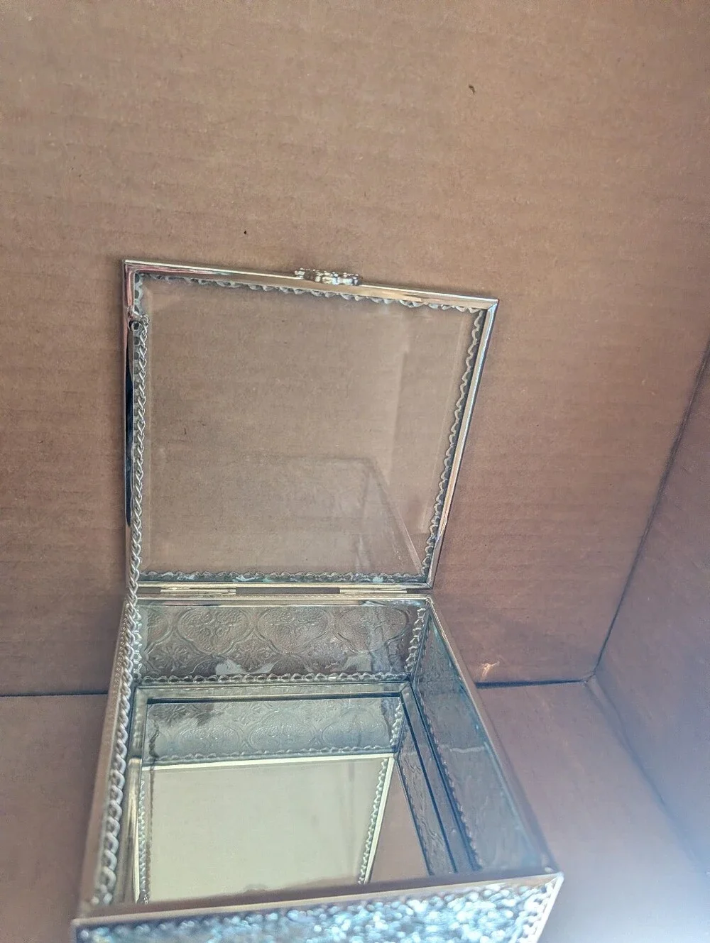 Decorative Silver Glass Jewelry Box - Elegant Mirrored Storage